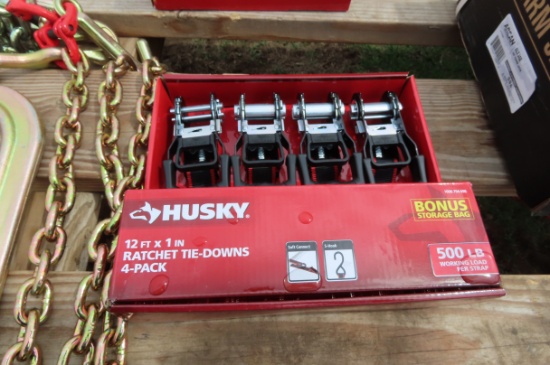 NEW HUSKY 12FT X 1" RATCHET TIE DOWN - 4PK