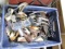 CRATE OF MISC- CLEVIS , HITCH, BUNJIES AND MORE