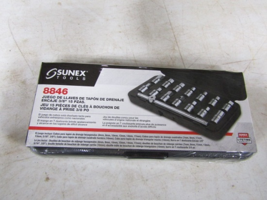 NEW SUNEX TOOLS 3/8" DR 15PC DRAIN PLUG KEY SET