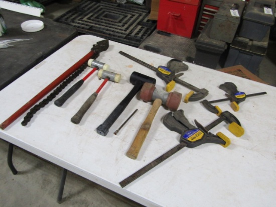 GROUP TOOLS- CHAIN PIPE WRENCH, CLAMPS, MALLETS