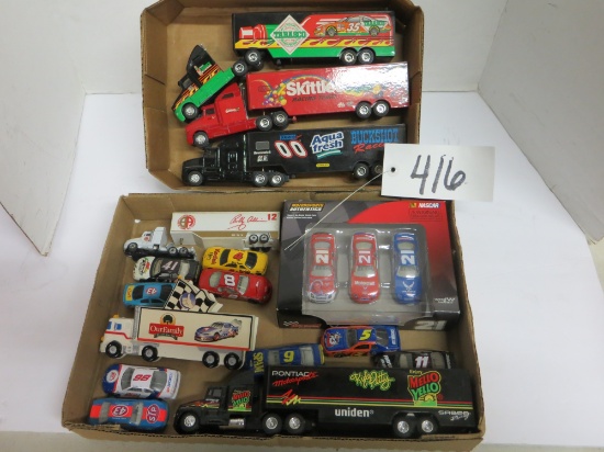 Nascar 	2- Flats of Misc. Nascar Toys Semi's, Cars, Trucks