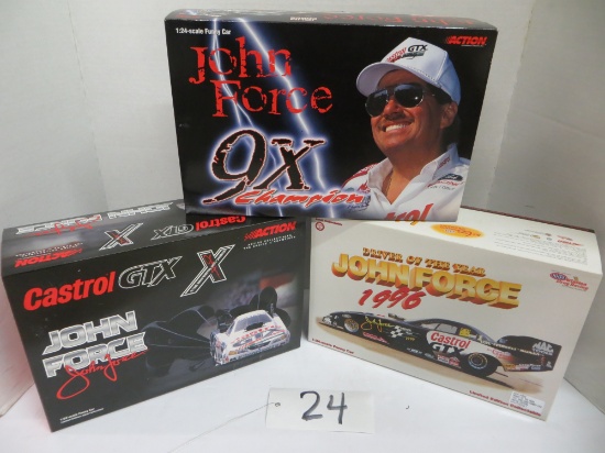 3 John Force Race cars, Driver of the Year, Castrol GTX, 9X Champion		  1/24