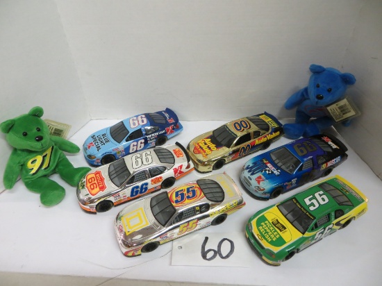 6 - Nascar Racing Cars d# 56, #66, #66, #66, #00, #55 & 2 Nascar Beanie Babies