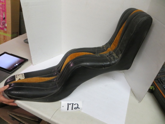 76 Sportster Black Leather w/ Brown Felt Inlay Motor Cycle Seat