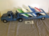 Tonka Marine Service Truck & Trailer w/4 boats & 2 boat motors n/b  Tonka
