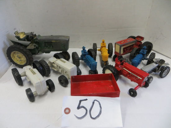 flat of misc. tractors JD, IH, Ford Scale Model Museum tractors