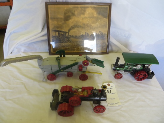 Case steamer w/man, Buffalo Pitts steamer, Red River Special thresher w/picture
