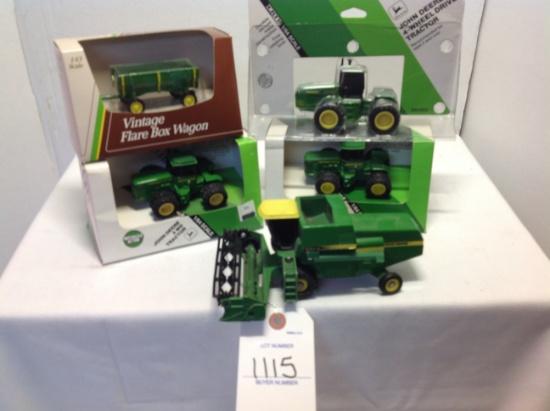 5 pc's JD FWD tractors, combine, wagon   1/64 Scale