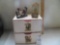 Bread Storage container, Match holder, and cast iron napkin holder