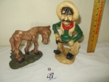 Bud Dike 1949 Cowboy Statue (Made in Dubuque,IA) and horse figure