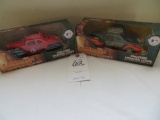 2 American Pastime Cars 1940 Ford Modified Coupe Red Sox Decal Bank and Angels Decal Bank