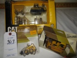 Farm Implement and Caterpillar Challenger Set, JD Bulldozer, JD skid loader  1/64 scale  box damage