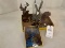 2 Eagle statues, a deer statue, and a stained glass craft