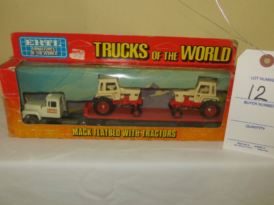 Miniatures, Mack Flatbed w/Case tractors, by Ertl