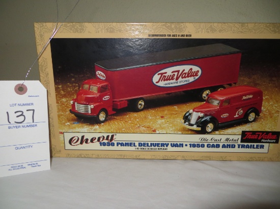 Chevy 1938 Panel Deliver van and 1950 cab semi and trailer