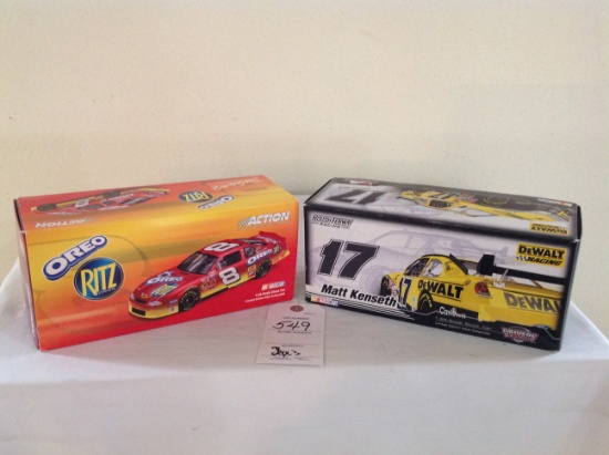2   1/24 scale Nascar Cars  Dewalt Racing and Dale Ernhardt Oreo Ritz car