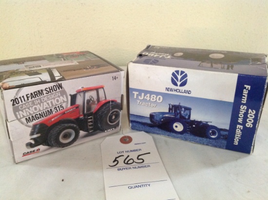 2   1/64 Scale Tractors one New Holland TJ480 and one Case IH Magnum 315