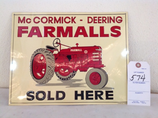 Farmalls McCormick Deering Sold Here sign, thin metal, single sided