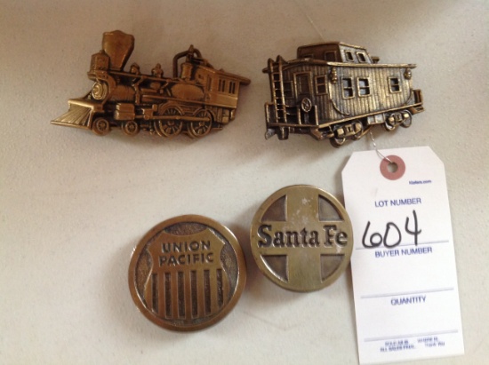 3 Railroad belt buckles and a Sante Fe Buckle