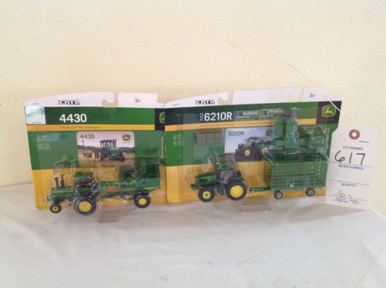 Ertl  John Deere 4430 with Grain Cart and 6210R with Baler, bales, and Hay
