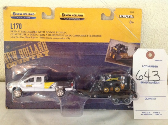 Ertl New Holland Construction L170 Skid Steer Loader with Dodge Pickup