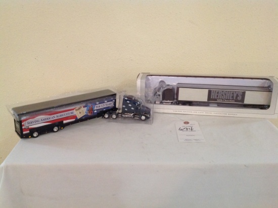 SpecCast Peterbilt Hersheys Truck and Trailer and a Kenworth Farm Journal T