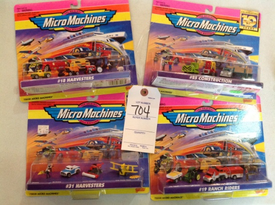 4 Micro Machines Sets #25 Construction, #19 Ranch Riders, #31 Harversters,
