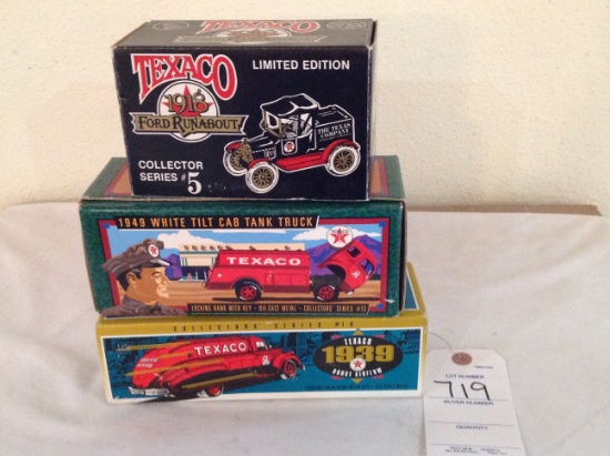 Limited Edition Texaco 1918 Ford Run About, 1949 White tilt Cab with Tank T