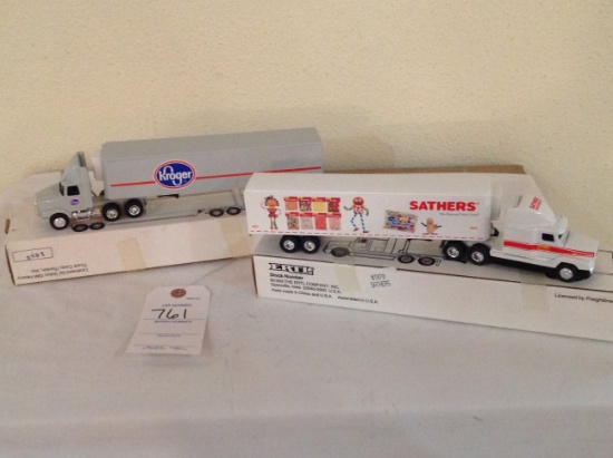 2 Ertl Semi, a Freightliner Sather Trucking , and WhiteGMC Aero Kroger truc