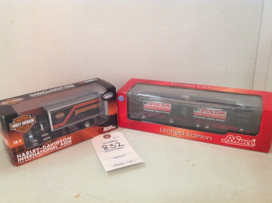 Harley Davidson Interrnational 4400 van truck, Schuco LE Fulda semi with pu