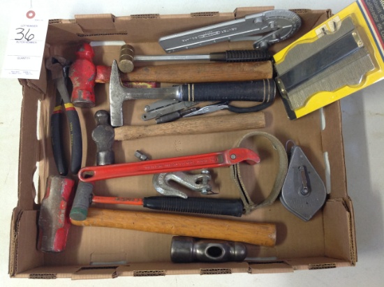 misc. hammers, contour gauge, pinchers and more