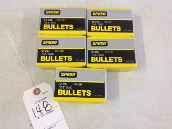 5 Speer 38 cal 158 GR .358" SWC  bullets