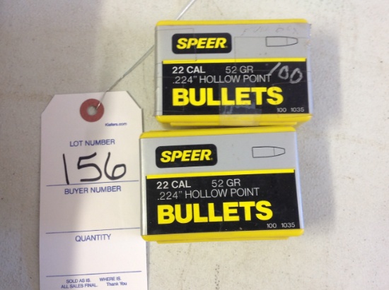 22 cal 52 gr .224 hollow point bullets 100 each