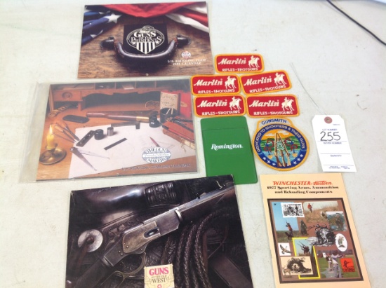 1989 calendar, Marlin badges, Remington pen holder Winchester catalog