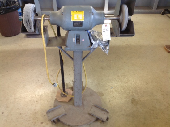 Baldor electric grinder and buffing wheel mounted on wheel cart