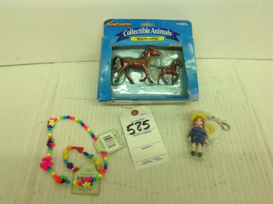 Farm Country Collectible Horses, A keychain, and a matching Necklace and br
