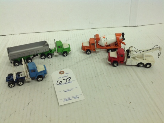 Tow Truck, Log Truck, Cement Truck and a Dump Truck 1/64th scale