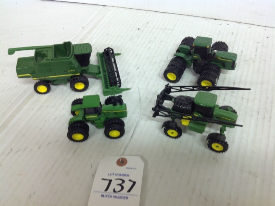 1/64 scale John Deere Combine with 2 tractors and a sprayer
