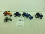 1/64 Scale Tractors - 3 Fords 8340, 8370with loader, 7840, one Case 800 and