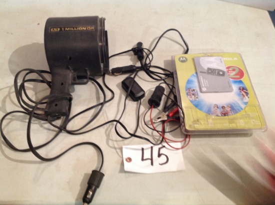 1 Million light for lighter or battery & 2 Motorola walkie talkies