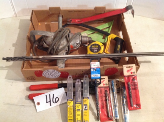 impact wrench, tape measure, copper tubing tool, assortment of drill bit's,