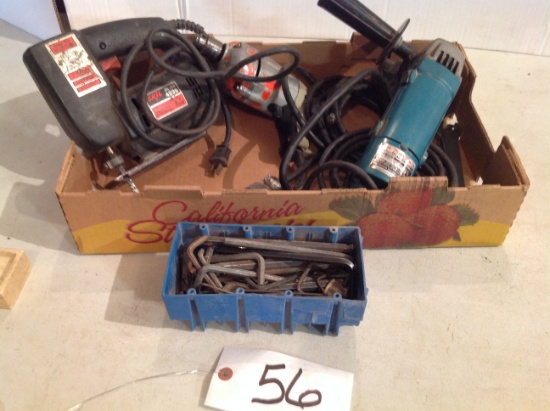 Makita grinder, Sill jig saw and drill w/box of elm wrench's