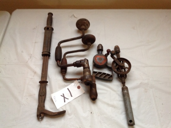 antique wrench's, vintage drills