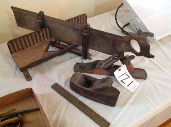 vintage angle saw & modern wood block shaver and file