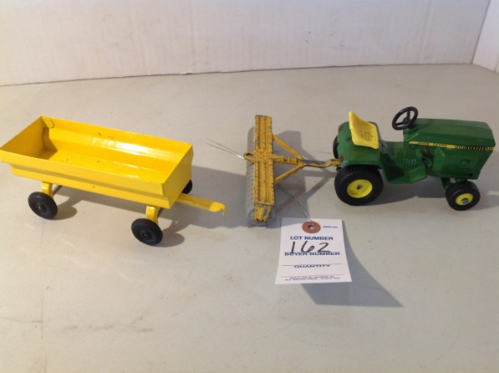 John Deere Garden Tractor with roller and yard wagon