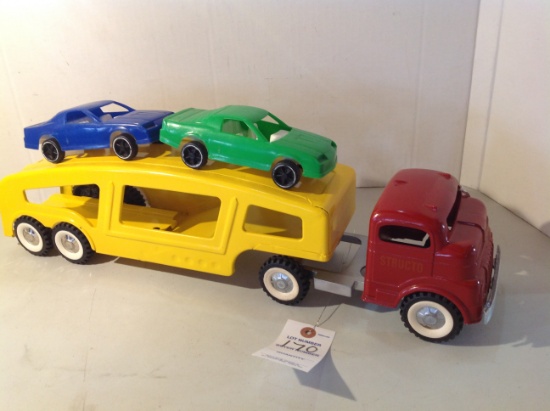 Structo Auto Transporter truck & trailer w/2 cars