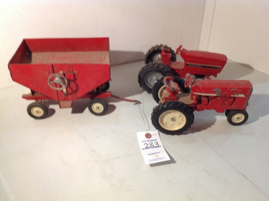 2 tractors and grain wagon played w/condition