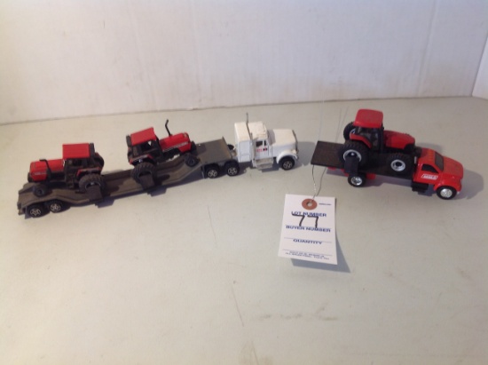 Case International semi and trailer with 2 tractors and Straight truck with