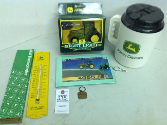 John Deere night light, 4955 book "new", water mug, Thermometer, 2 JD key c