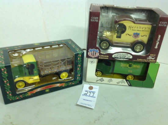 John Deere 1918 Mack Stake bank, John Deere truck #102 bank, 1st Gear Hersh